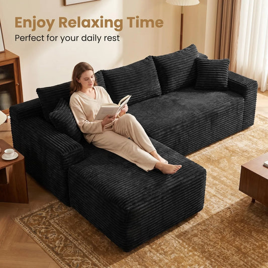 94.5' Cloud Modular Sectional Sofa Couch with L-Shape Chaise, Modern Minimalist Upholstered Couches for Living Room Bedroom, Deep Seat Corner Couch, No Assembly Required detail view 2