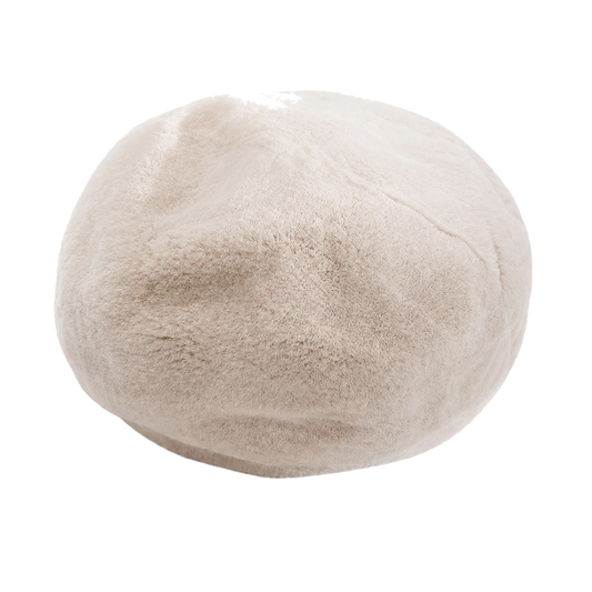 Creamy Ivory genuine Rex rabbit fur beret, front product view