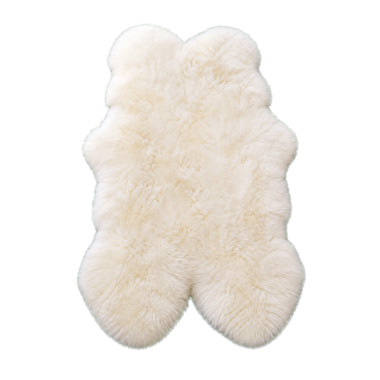 Ivory White genuine Australian long-wool multi-pelt sheepskin area rug on transparent background