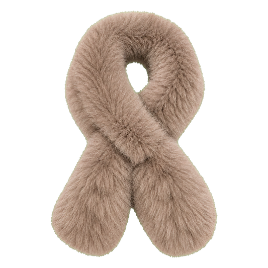 Taupe Brown double-sided genuine fox fur pull-through scarf on transparent background