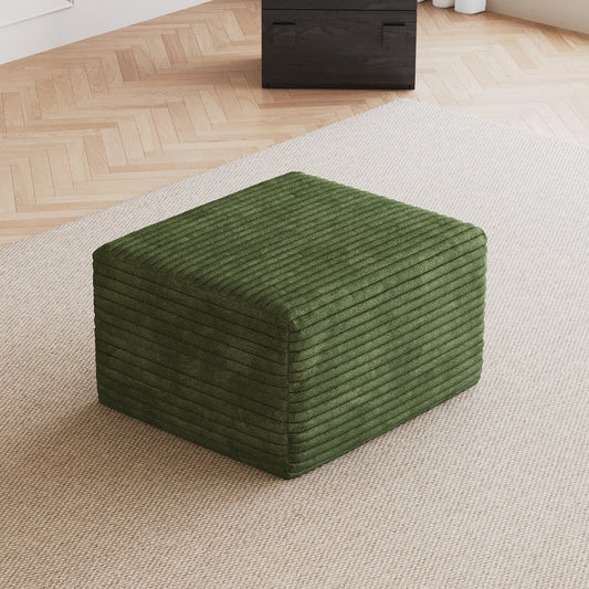 Corduroy Cube Ottoman, No Assembly Required – Green – view 2