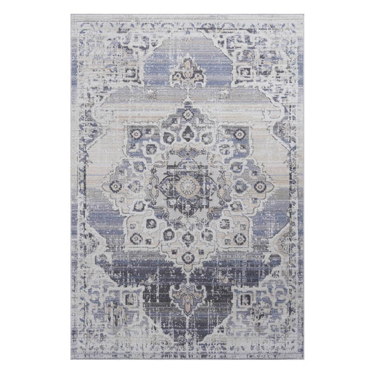 Loom & Luxe Cream & Blue & Medallion Area Rug