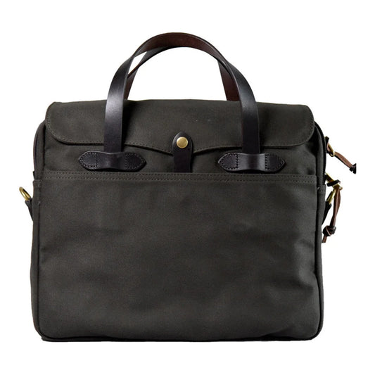 Army green oil-waxed canvas briefcase front view