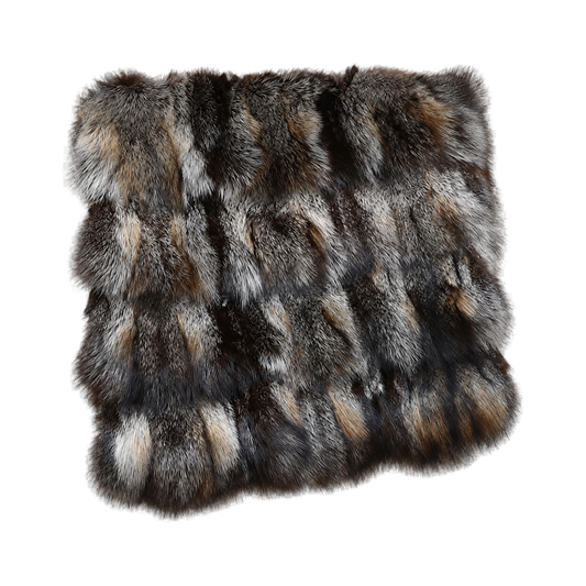 Capricornus Living Gold-Tipped Dark Fox (Natural Fur) genuine natural fox fur square seat cushion on a transparent background
