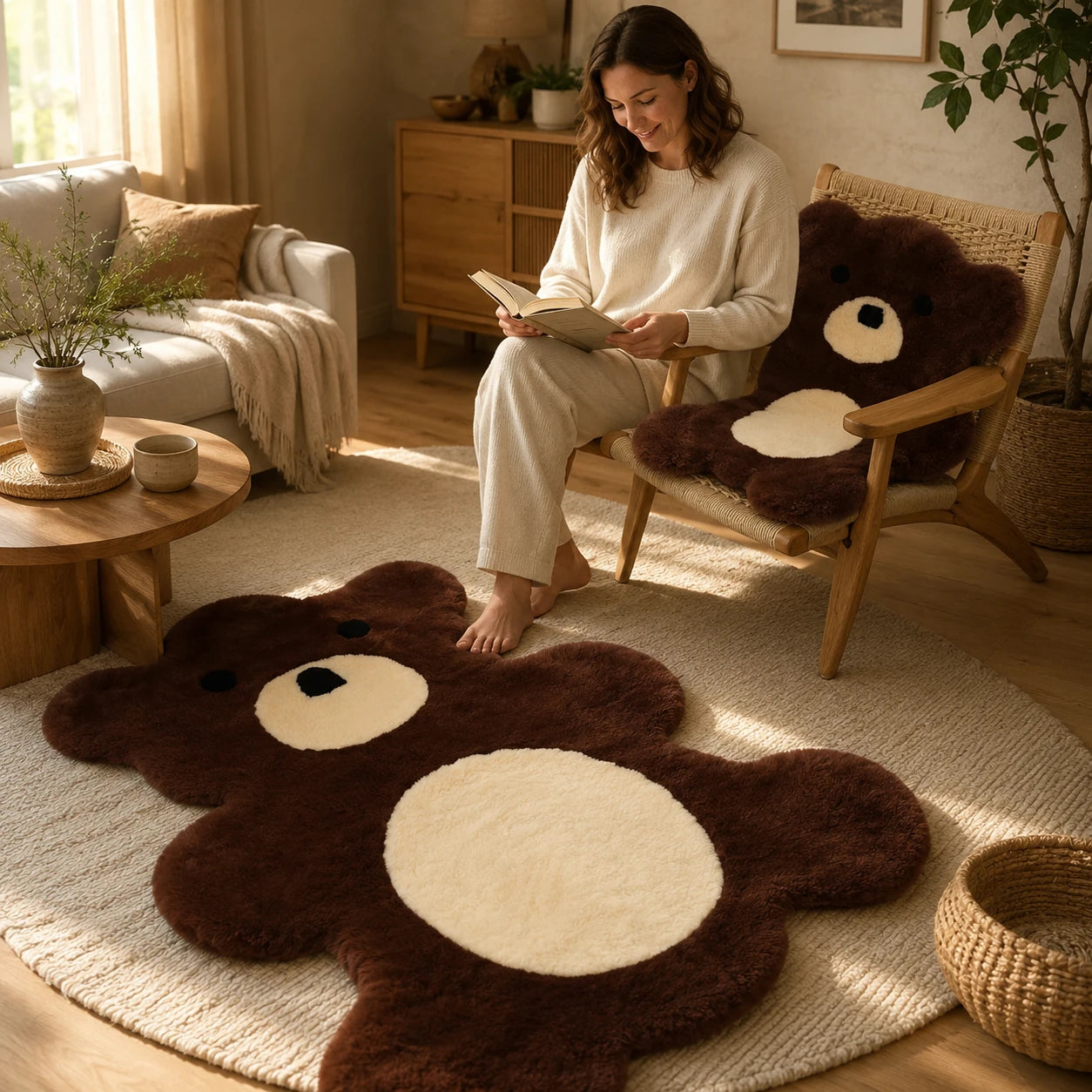 Capricornus Living Brown bear Australian wool rug in a warm family room
