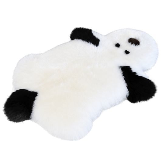 Capricornus Living White and black genuine long-wool sheepskin puppy-shaped rug on a transparent background