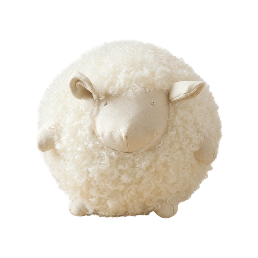 Capricornus Living Cream White genuine curly lamb fur sheep pillow on a transparent background