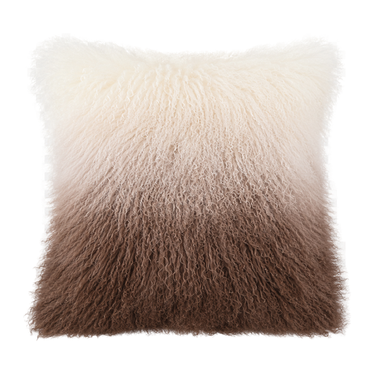 Capricornus Living Brown Gradient genuine long curly lamb wool throw pillow on a transparent background
