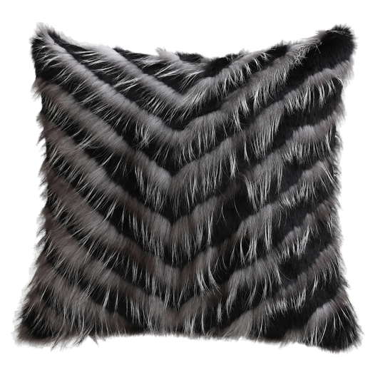 Capricornus Living Black square genuine rabbit and raccoon fur chevron pillow on a transparent background