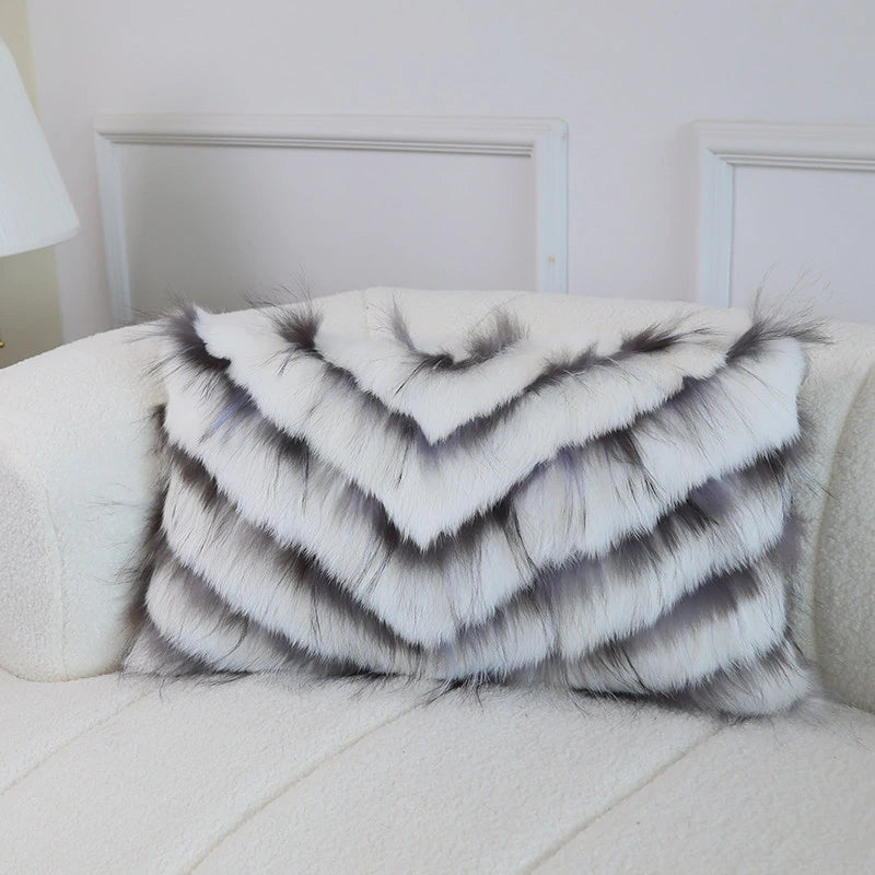 Capricornus Living Ivory White lumbar rectangle genuine fur chevron pillow product styling