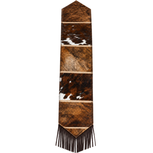 Capricornus Living Random Brown Brindle Fringe genuine hair-on cowhide table runner on a transparent background