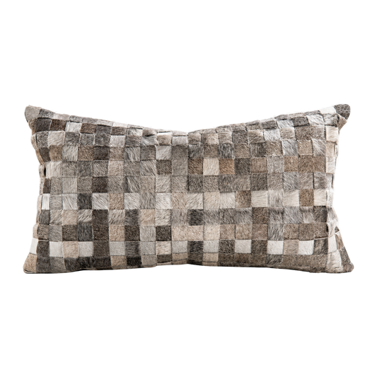 Capricornus Living Light Gray Woven 30 x 50 cm genuine cowhide lumbar pillow on a transparent background