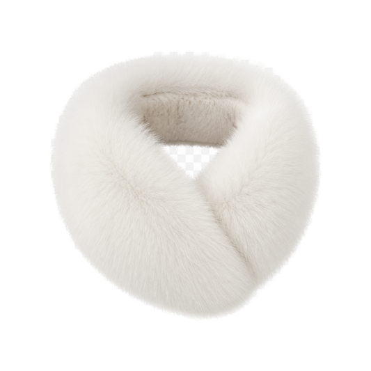Capricornus Living Winter White reversible genuine fox and Rex rabbit fur collar scarf on a transparent background