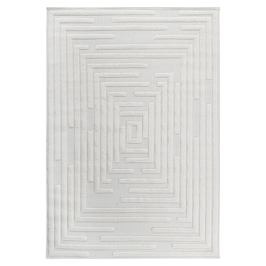 Step Striped Cream High-Low Area Rug