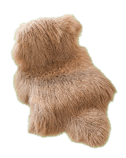 Camel Latte genuine whole-pelt Ningxia Tan lamb sheepskin chair and sofa pad on transparent background