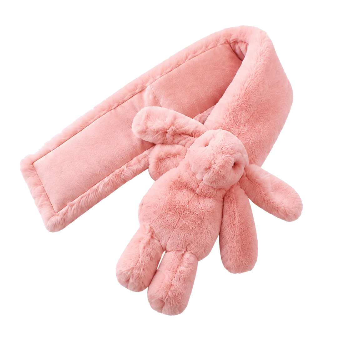 Blush Pink genuine Rex rabbit fur bunny scarf single-sided finish on transparent background