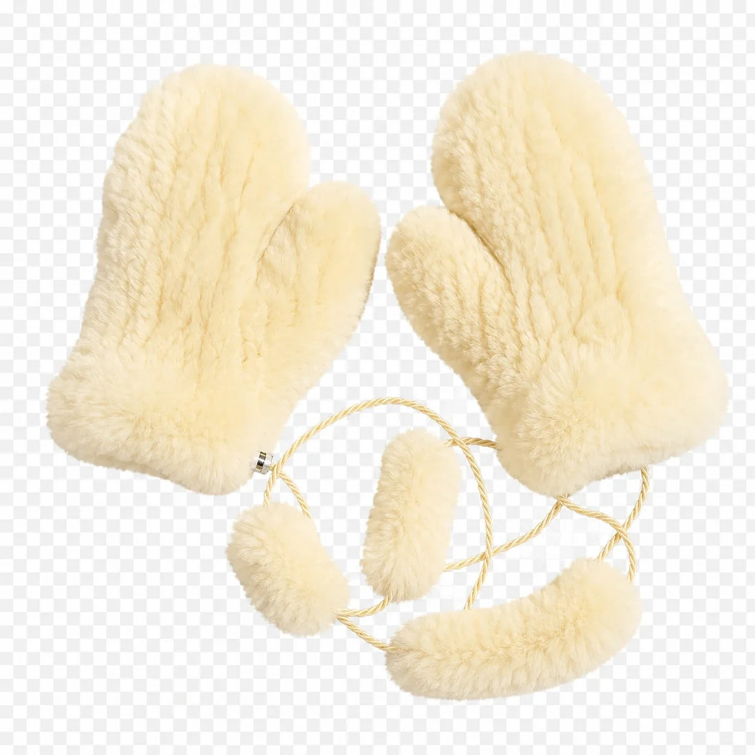 Soft Apricot genuine Rex rabbit fur knit mittens, product view