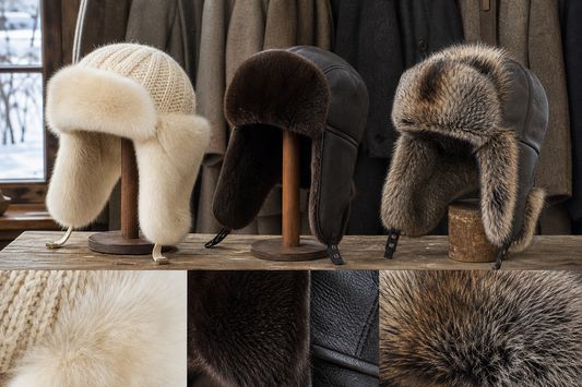 Fox fur knit-crown trapper and leather-crown fur trapper hats compared