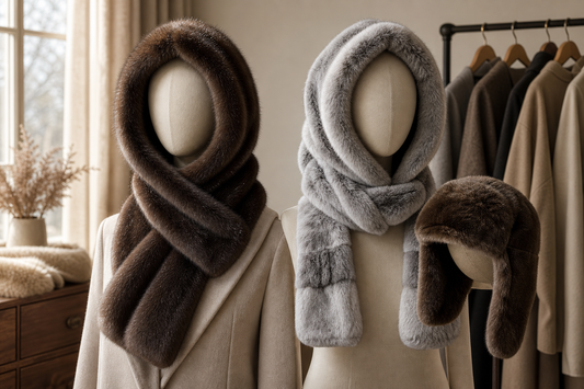 Integrated sable scarf hood compared with separate rabbit fur hooded scarf and fur hat