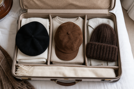 Natural suede berets and mink beanie packed with crown support for winter travel