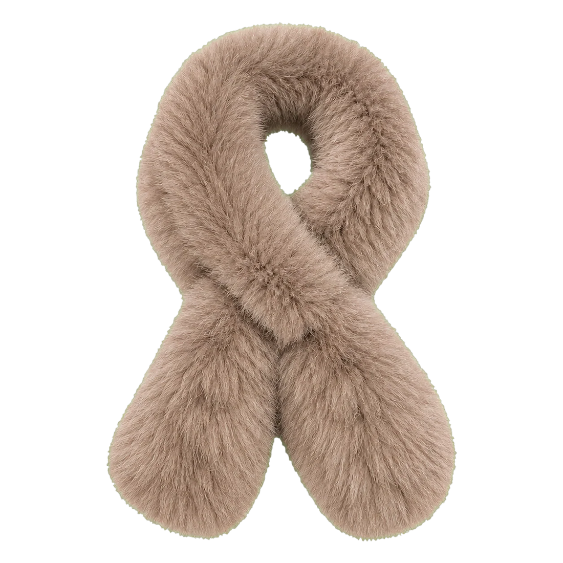 Taupe Brown double-sided genuine fox fur pull-through scarf on transparent background