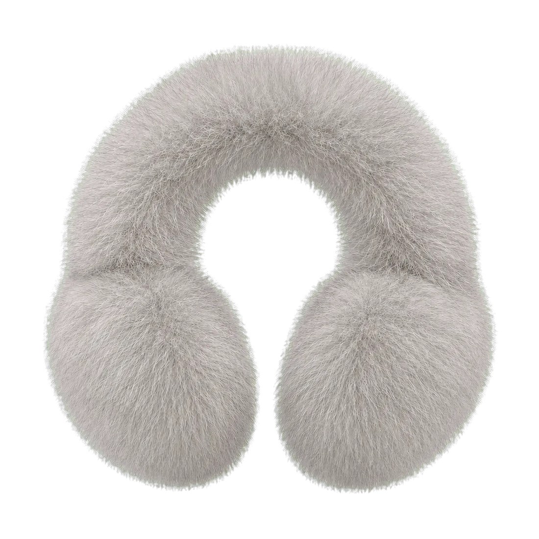 Silver Gray women's genuine fox fur U-shaped earmuffs on transparent background