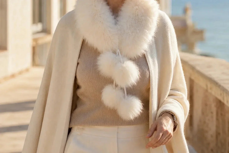 Natural fur winter accessories styled for warmth and timeless dressing