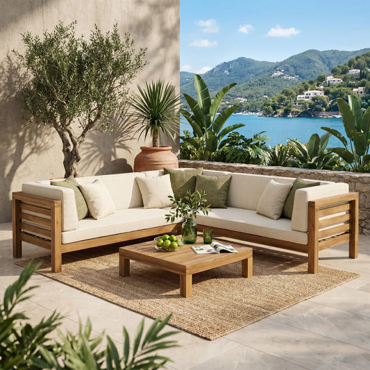 OUTDOOR WOODEN SECTIONAL SET WITH CUSHIONS, BEIGE – view 1