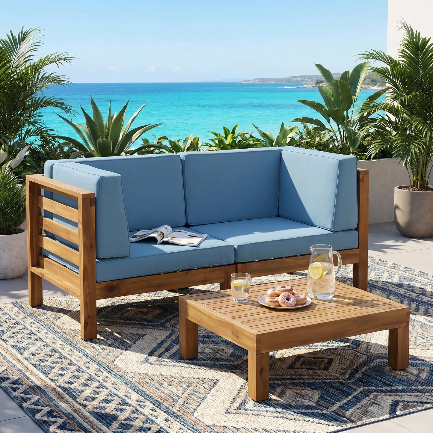 3-Piece LOVE SEAT SET WITH COFFEE TABLE, BLUE – view 1
