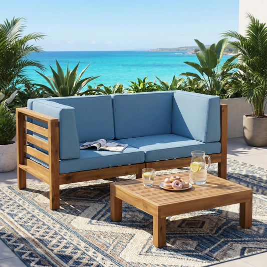 3-Piece LOVE SEAT SET WITH COFFEE TABLE, BLUE – view 1