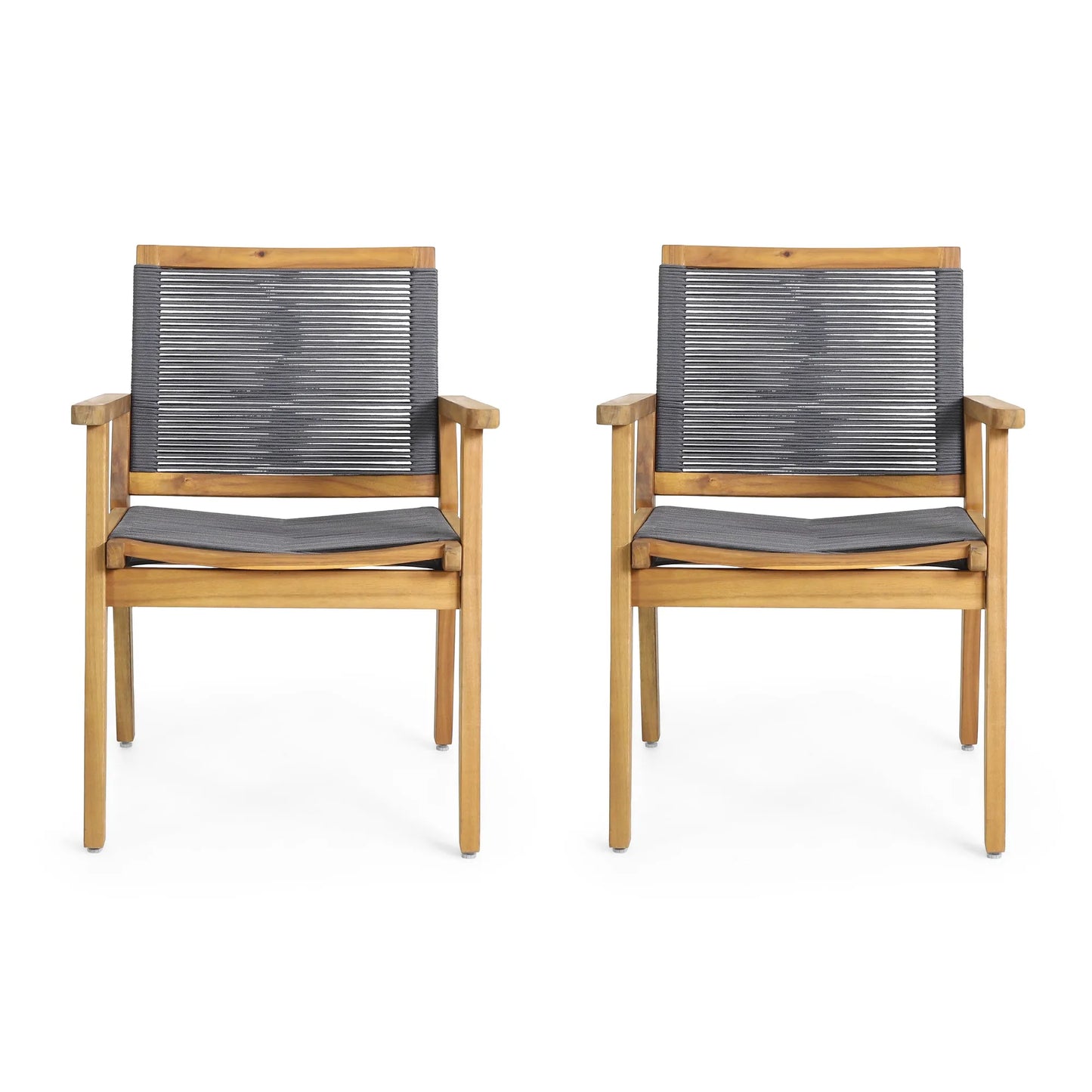 Outdoor Dining Chair Set of 2, Dark Grey Rope, Acacia Wood Frame – view 1