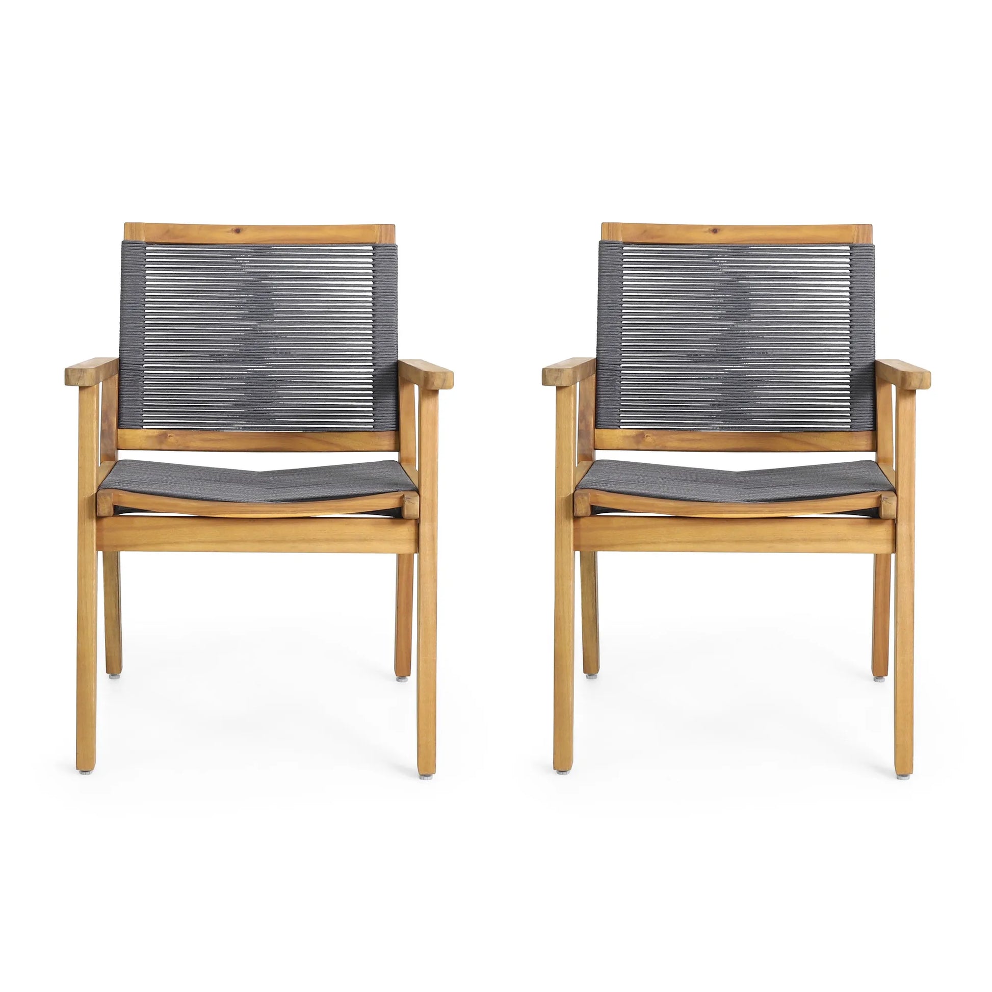 Outdoor Dining Chair Set of 2, Dark Grey Rope, Acacia Wood Frame – view 1