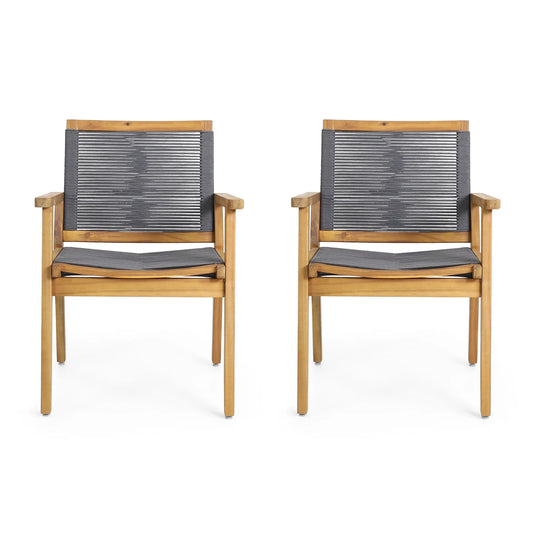 Outdoor Dining Chair Set of 2, Dark Grey Rope, Acacia Wood Frame – view 1