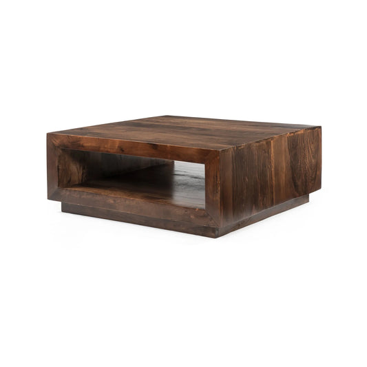 Low Profile Premium Solid Wood Coffee Table in Brown with Natural Wood Finish, 14.96 x 37.40 x 37.40 inches – view 1