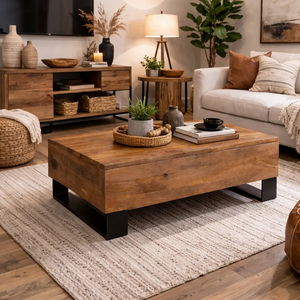 Solid Wood Lift Top Rectangle Coffee Table – view 1