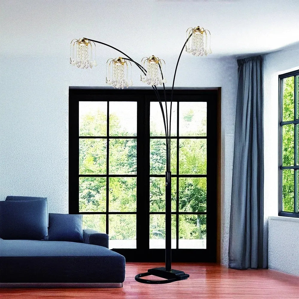 BLACK 4-HEAD CRYSTAL INSPIRED ARCH FLOOR LAMP – view 1