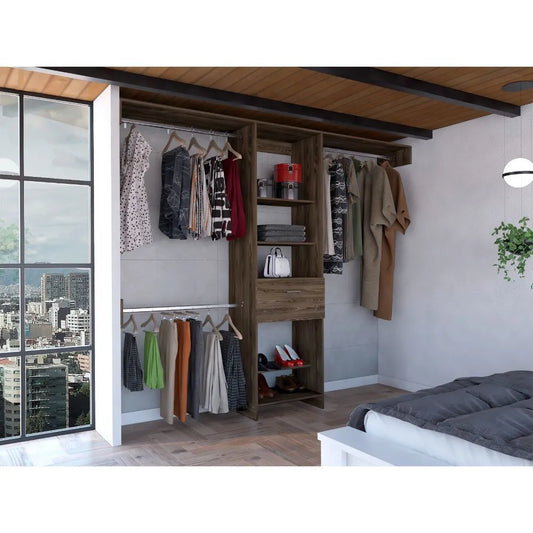250 Closet System, Five Open Shelves, One Drawer, Three Metal Rods -Dark Walnut – view 1