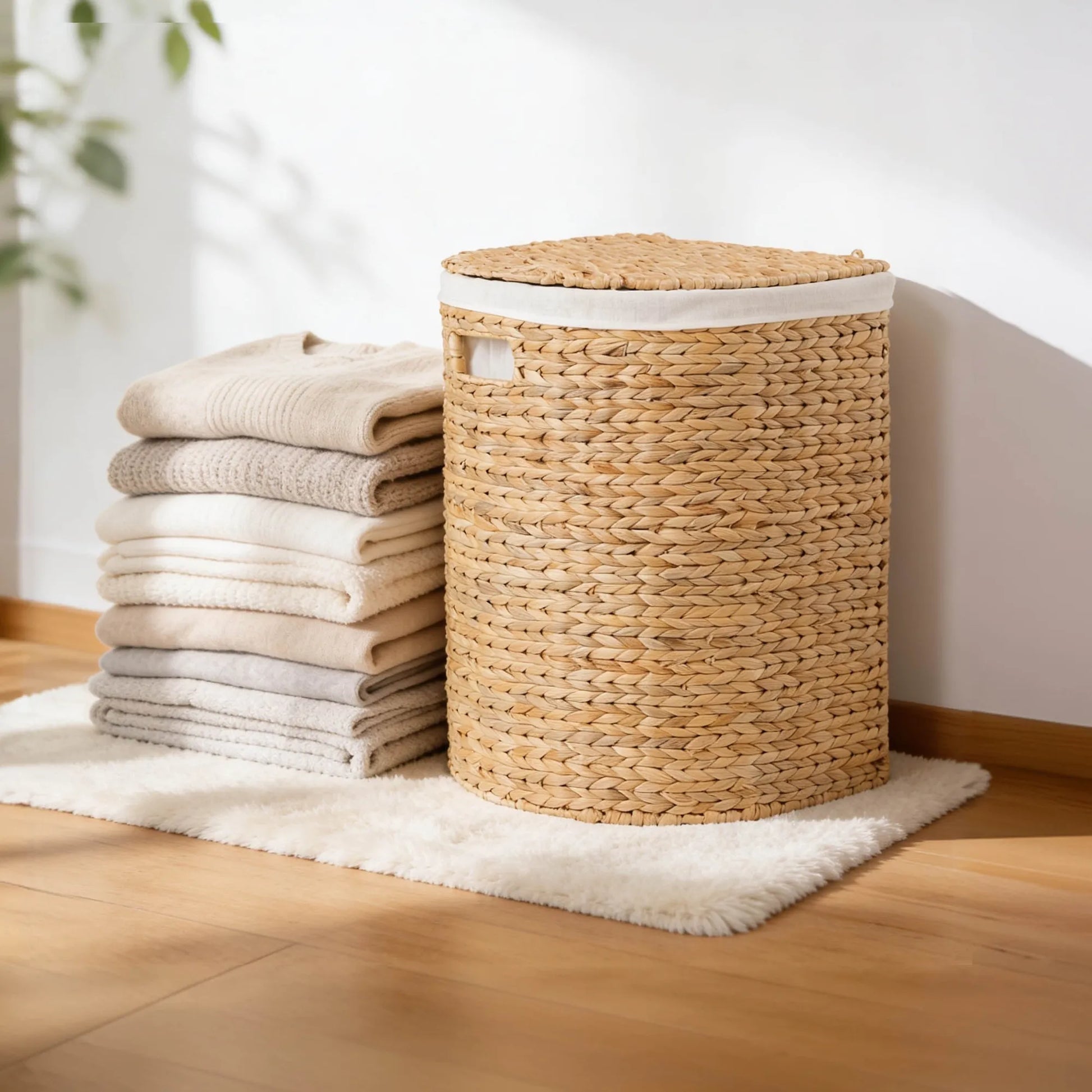Ludmila Water Hyacinth Woven Half Oval Laundry Hamper - 16.9' x 13.8' x 20.5' - Natural Brown – view 1