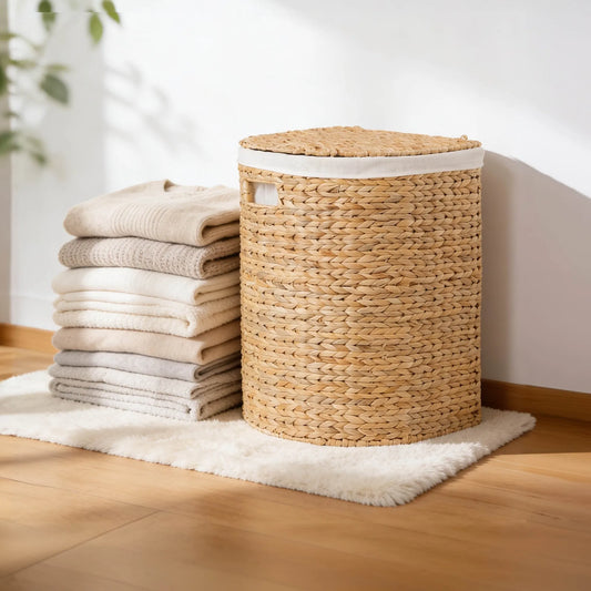 Ludmila Water Hyacinth Woven Half Oval Laundry Hamper - 16.9' x 13.8' x 20.5' - Natural Brown – view 1