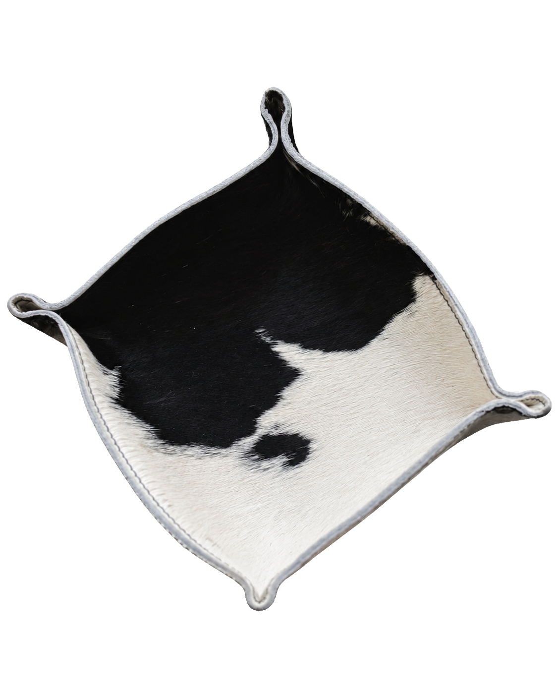 Black and ivory genuine cowhide valet tray on transparent background