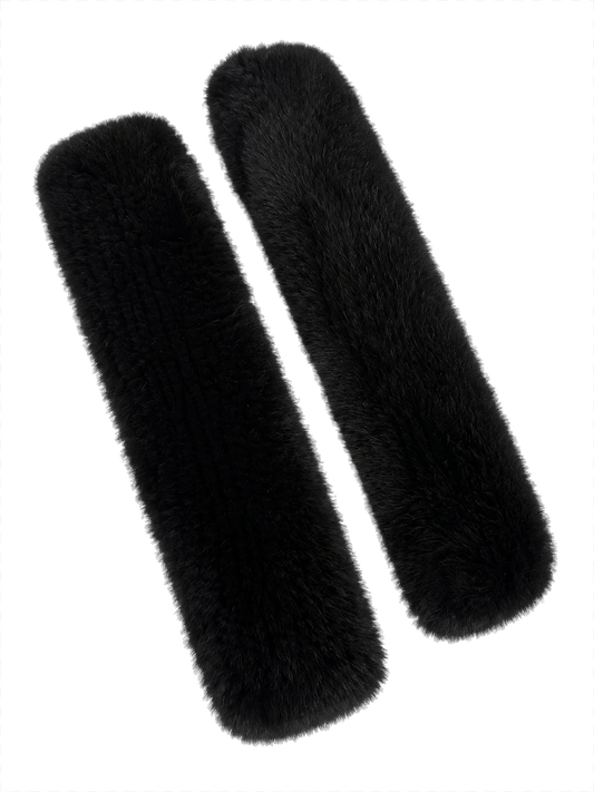 Black genuine mink fur fingerless arm warmers, product view