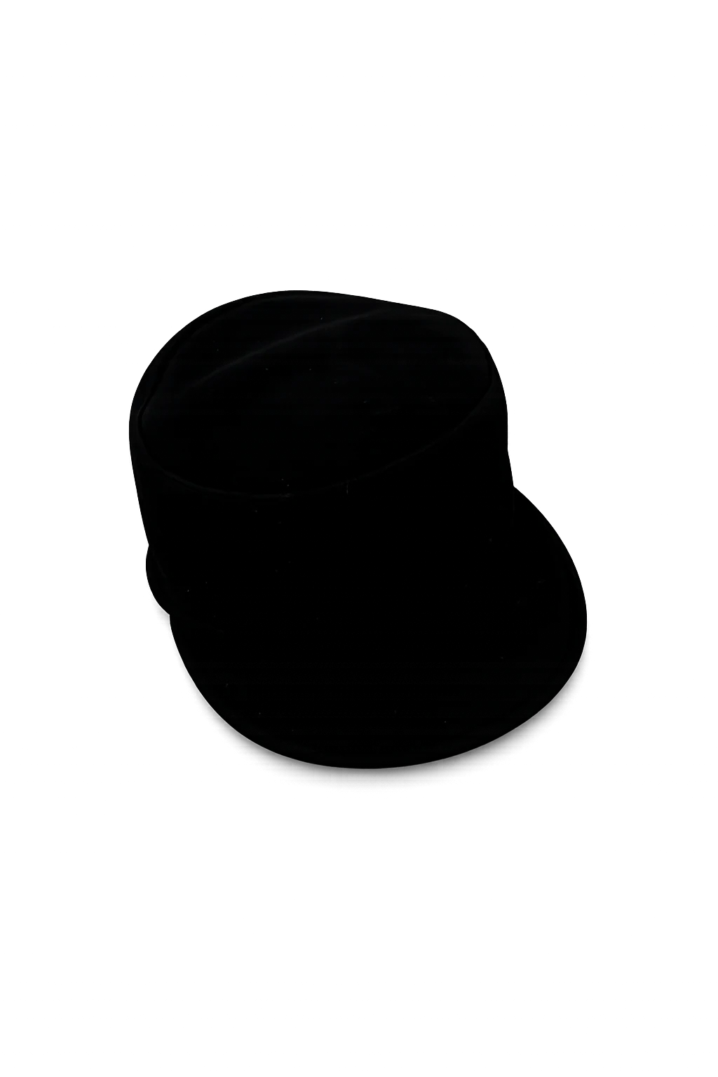 Black suede lambskin leather equestrian cap with a flat crown and curved brim, front view