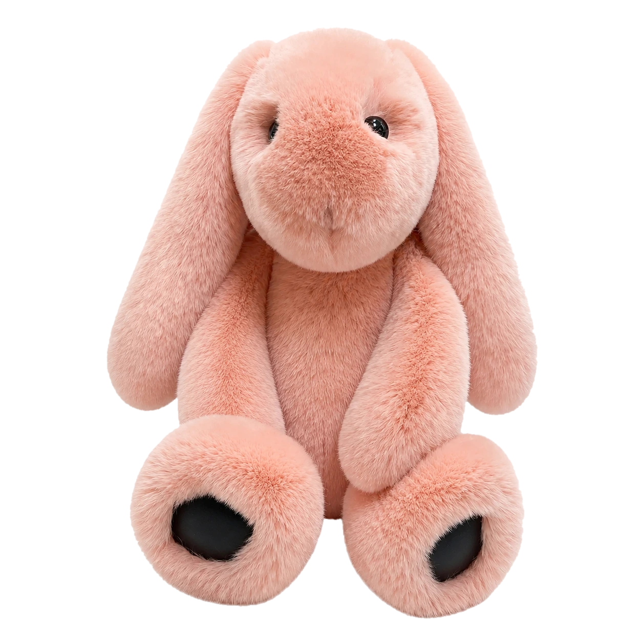 Blush Pink genuine Rex rabbit fur oversized lop bunny doll on transparent background