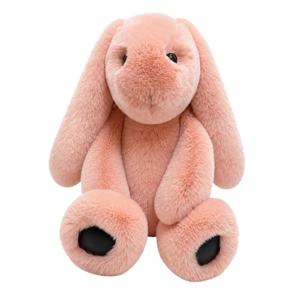Blush Pink genuine Rex rabbit fur oversized lop bunny doll on transparent background