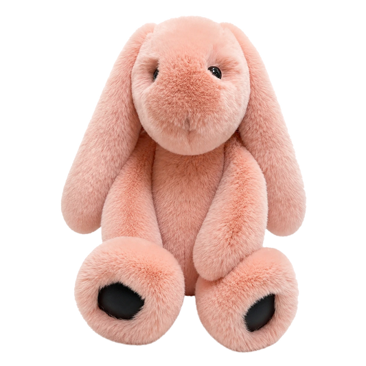 Blush Pink genuine Rex rabbit fur oversized lop bunny doll on transparent background