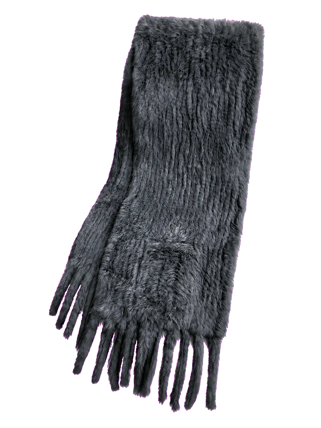 Charcoal Gray genuine rabbit fur double-sided pocket shawl isolated on a transparent background