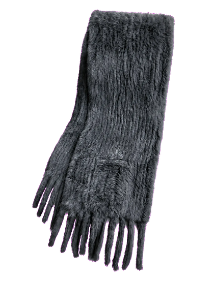 Charcoal Gray genuine rabbit fur double-sided pocket shawl isolated on a transparent background