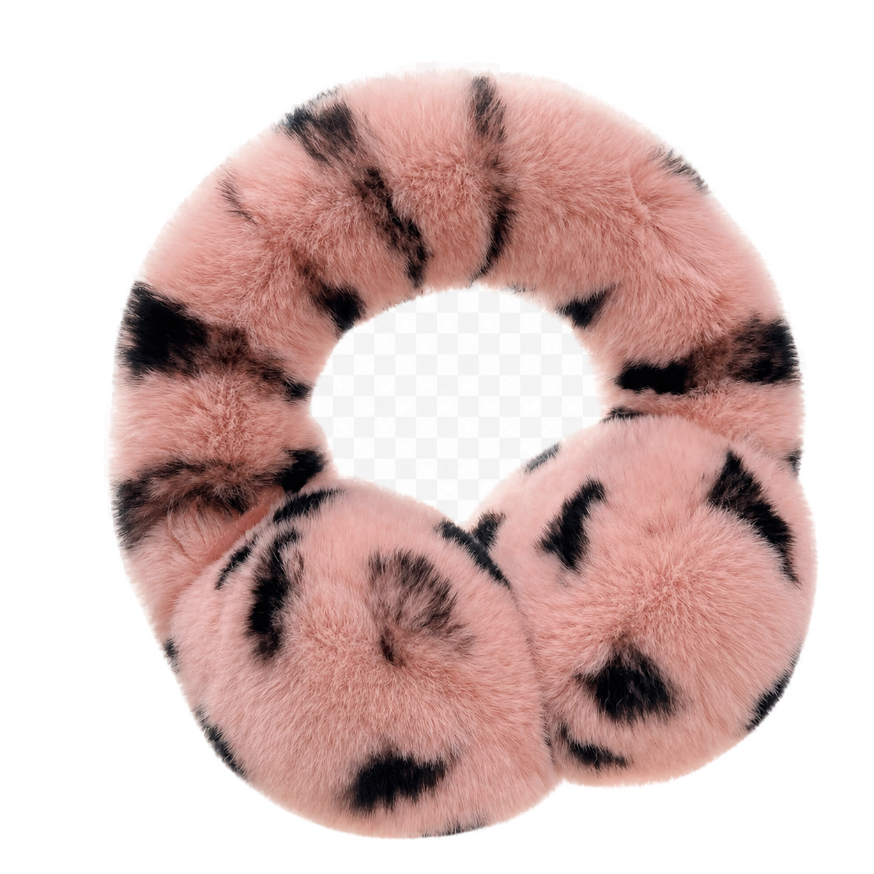 Blush Leopard genuine Rex rabbit fur adjustable earmuffs, transparent product view
