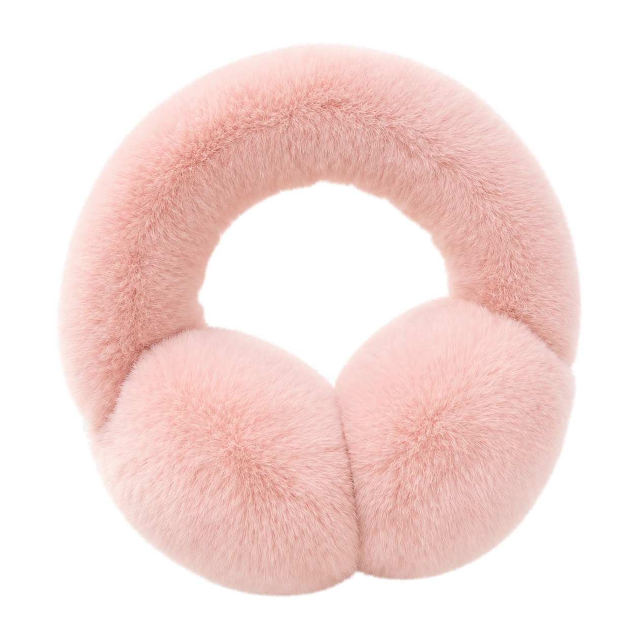 Blush Pink genuine Rex rabbit fur adjustable earmuffs, transparent product view