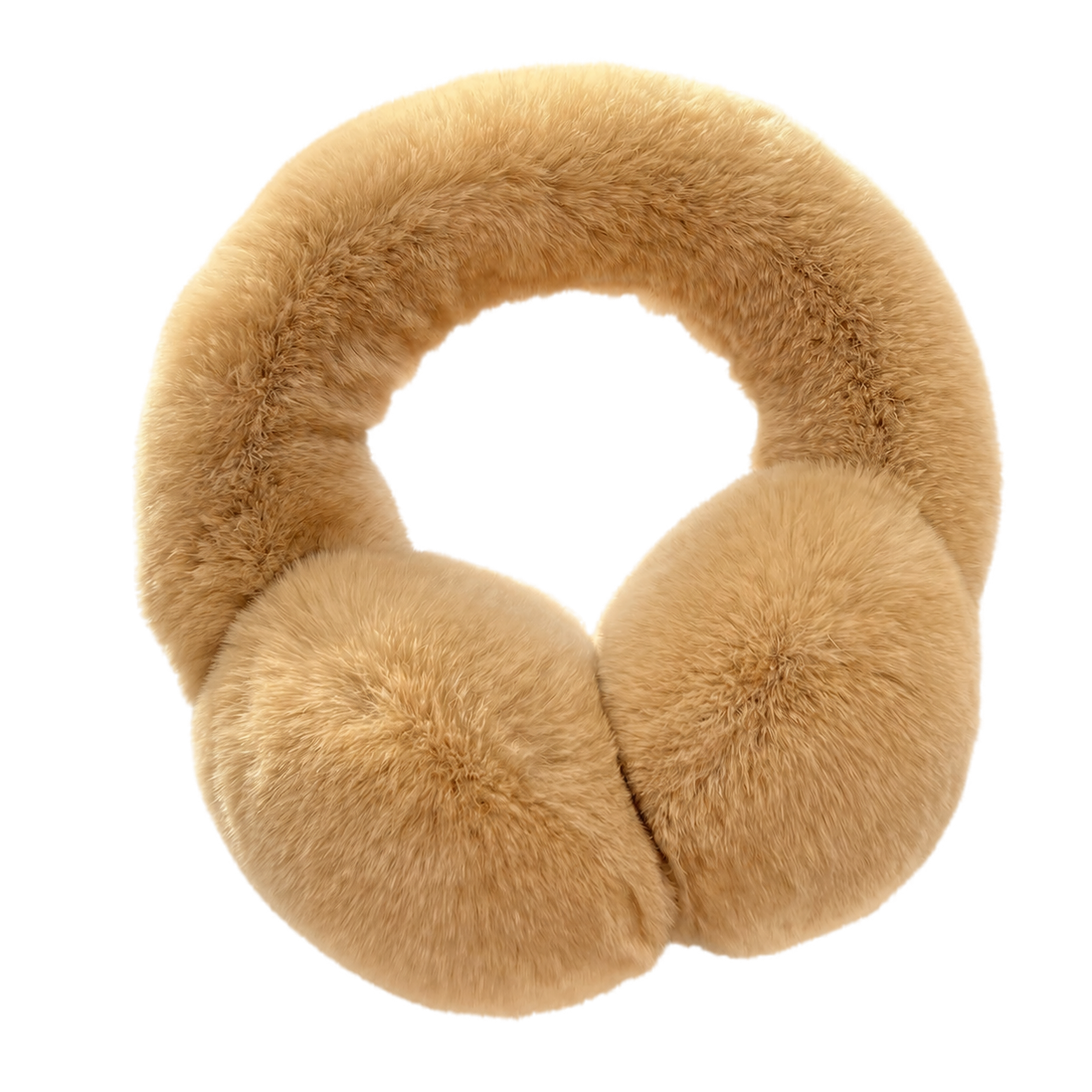 Camel genuine Rex rabbit fur adjustable earmuffs, transparent product view